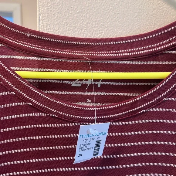 Maurices Burgundy Striped Short Sleeve Top - Picture 2 of 3